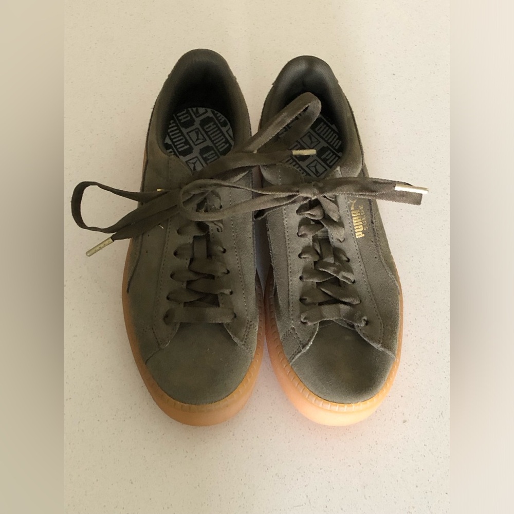Puma Green and Tan Athletic Shoes with Gum Sole